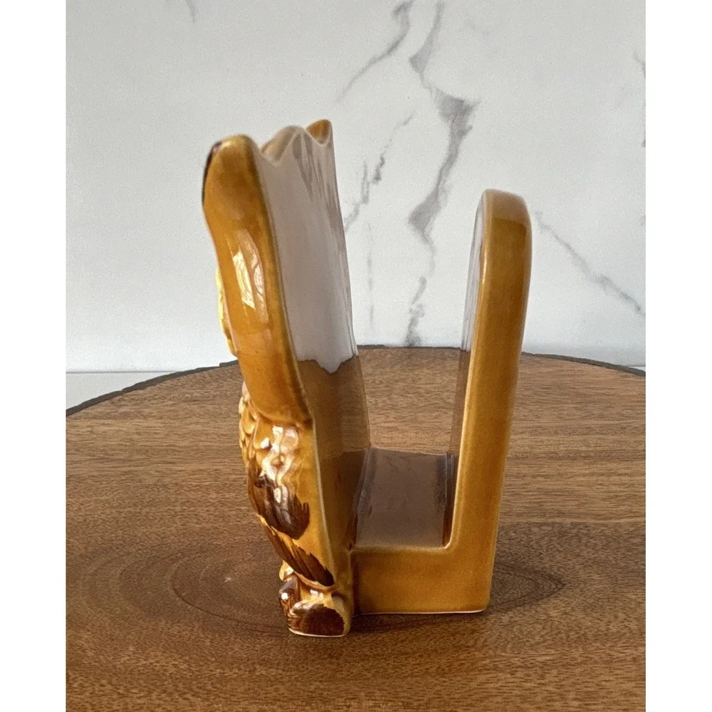 Vintage Glazed Ceramic Owl Napkin Letter Sponge Holder 3D Japan Retro